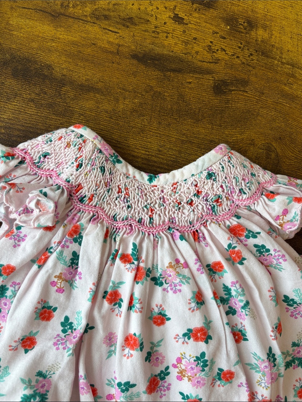 Rachel Riley Pink Floral Smocked Baby Romper - Picture 5 of 5